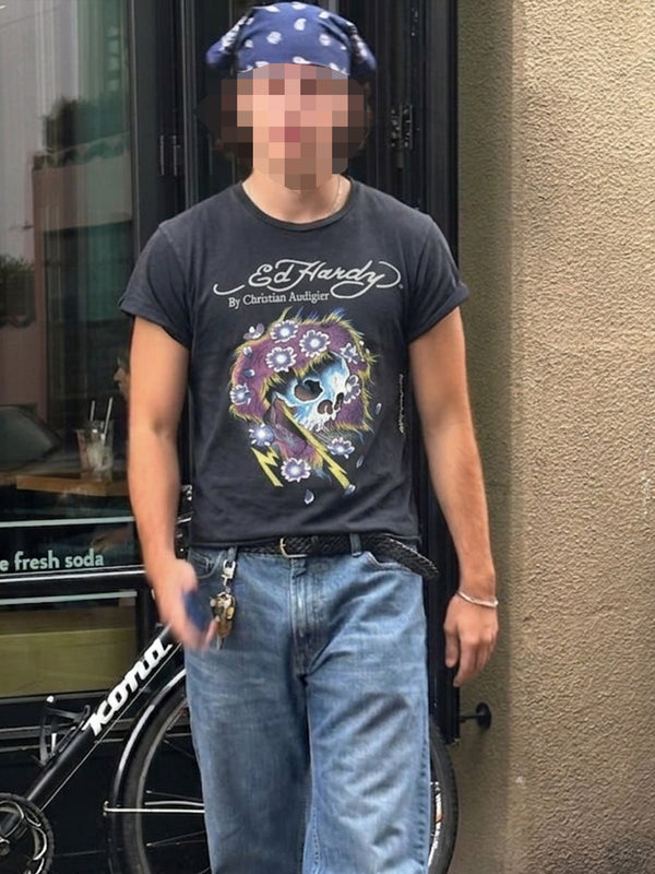 Ed Hardy Christian Audigier Archive "Lightning Skull" Graphic Tee - Black