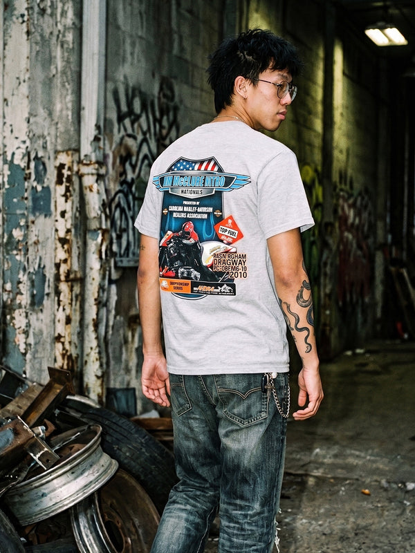 Anvil / Harley-Davidson Archive "Jim McClure Nitro Nationals 2010" Graphic Tee - Grey Melange / Biker Racing Core