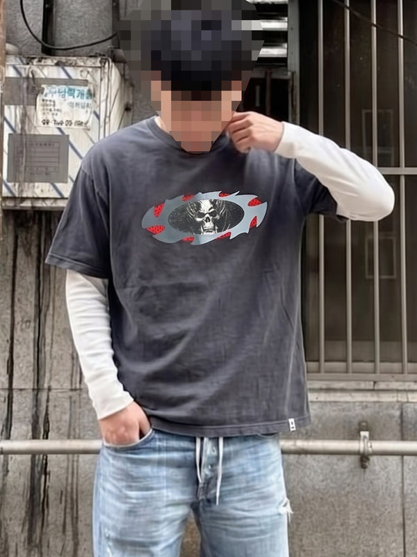 Oakley Archive "Cyber Skull" T-Shirt - Faded Charcoal Y2K Grunge