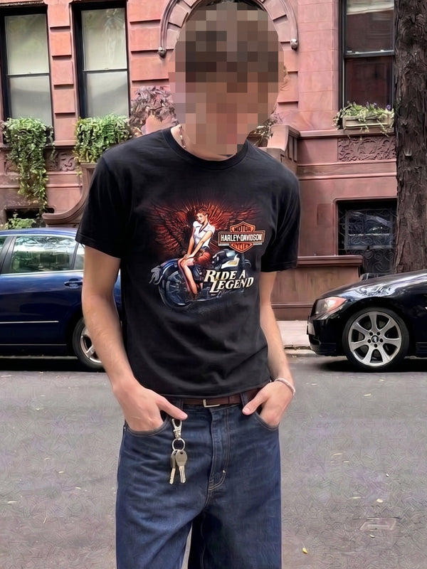 Harley-Davidson "Ride A Legend" Graphic Tee - All Black Y2K Biker Core