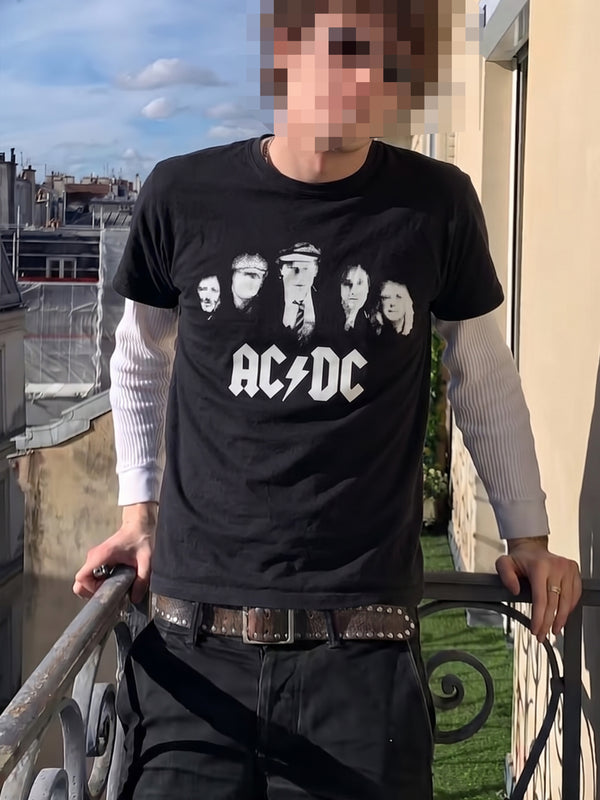 Vintage AC/DC "Band Portrait" Graphic Tee - Washed Black / Grunge Core