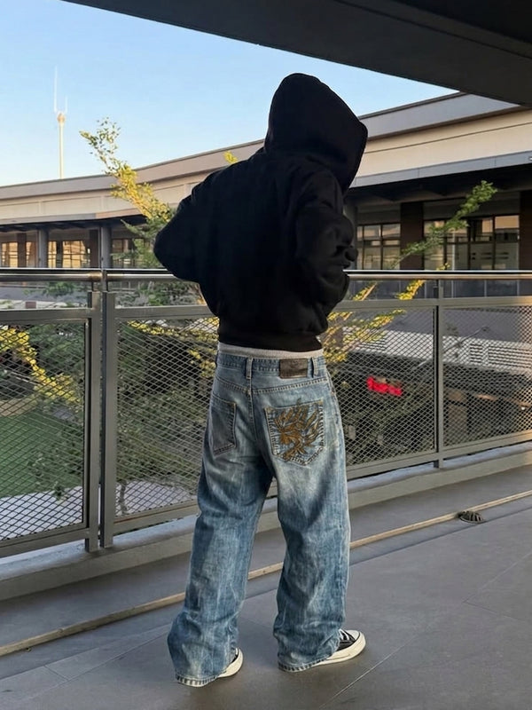 Oniarai Archive "Golden Dragon" Embroidered Jeans - Cyber Indigo Wash
