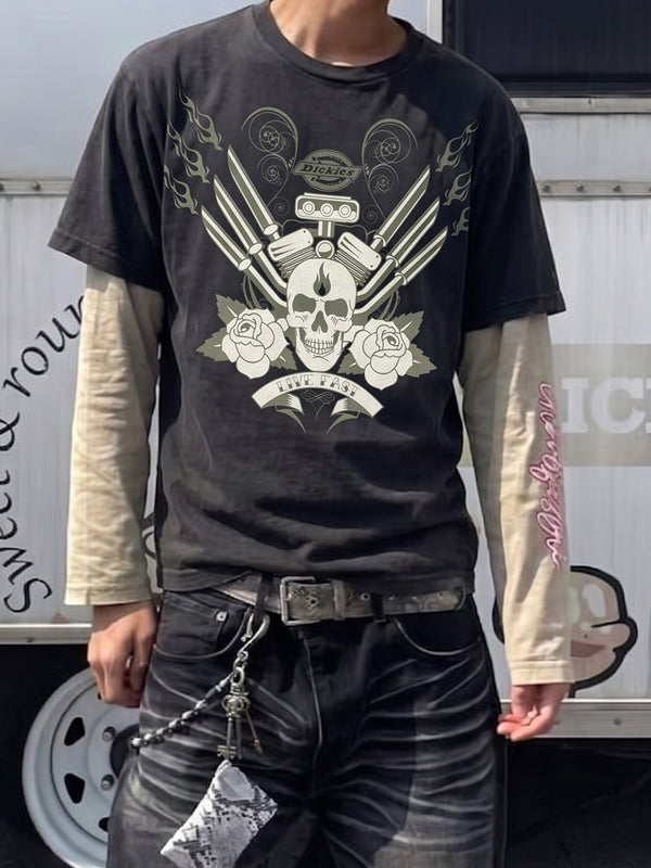 Dickies "Live Fast" Moto Skull Graphic Tee - Faded Black Cyber Y2K