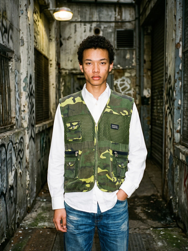 Maison Gabriel Utility Camo Mesh Vest - Gorpcore Cyber Camouflage