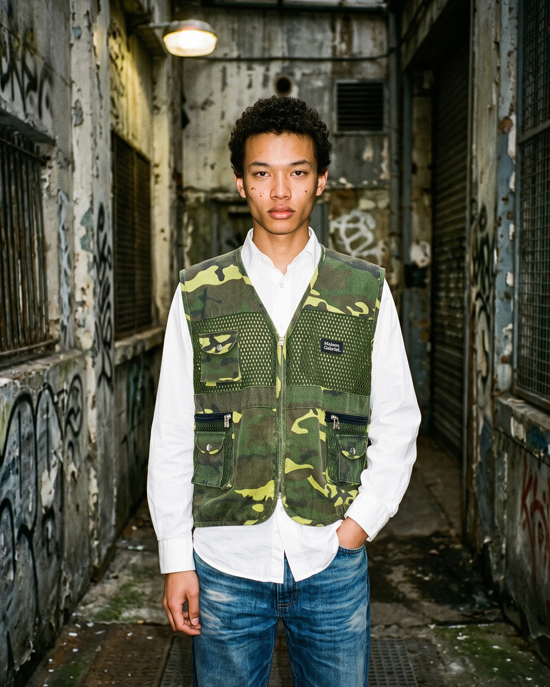 Maison Gabriel Utility Camo Mesh Vest - Gorpcore Cyber Camouflage
