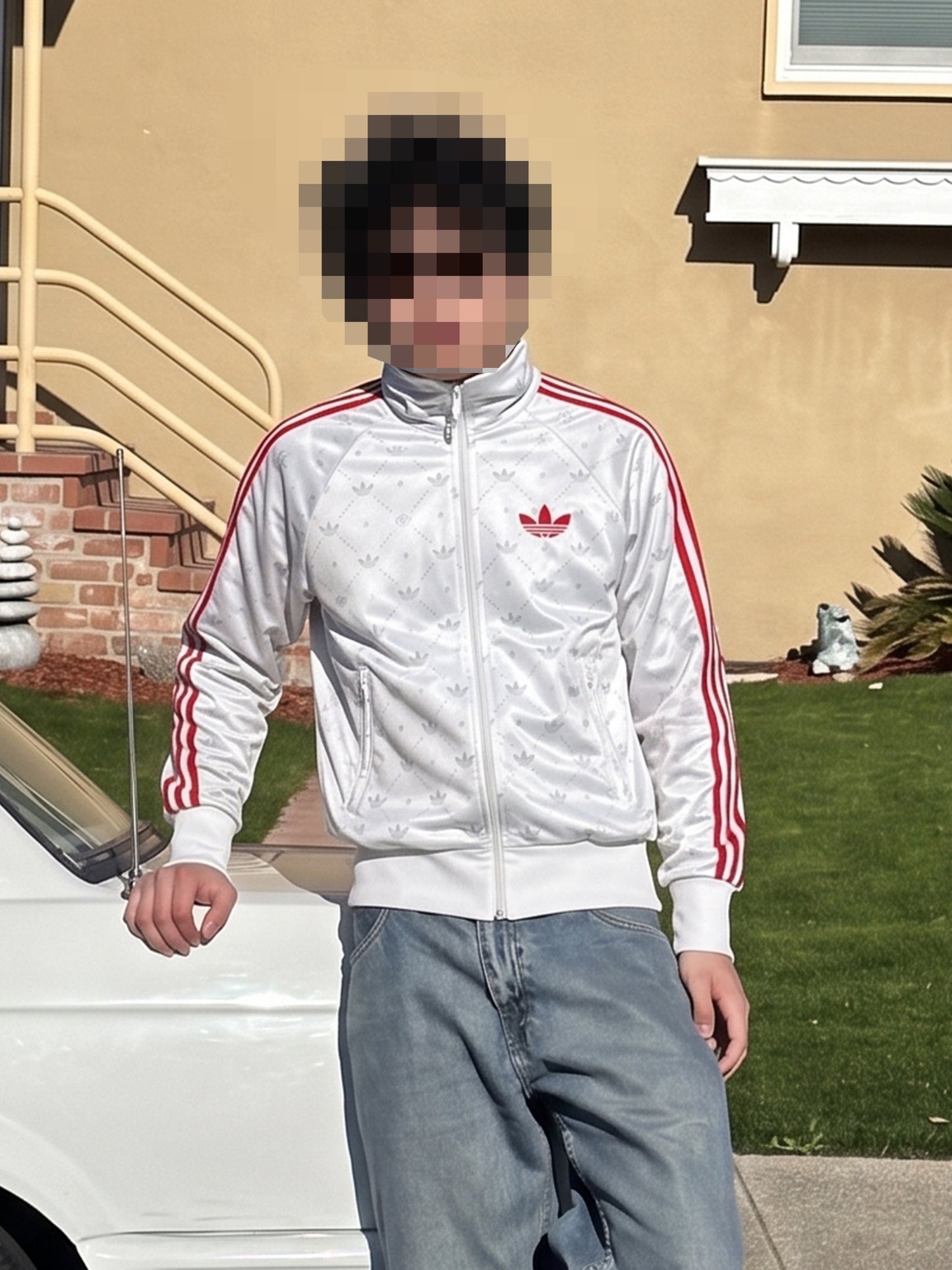 Adidas Vintage Allover Trefoil Monogram Track Jacket - White/Red