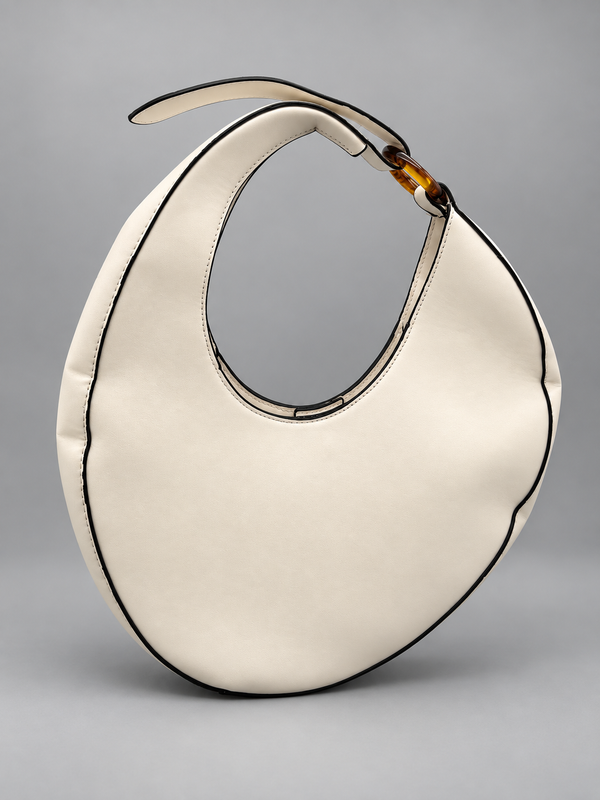 Vintage Y2K Crescent Moon Shoulder Bag - Off-White / Black & Tortoiseshell