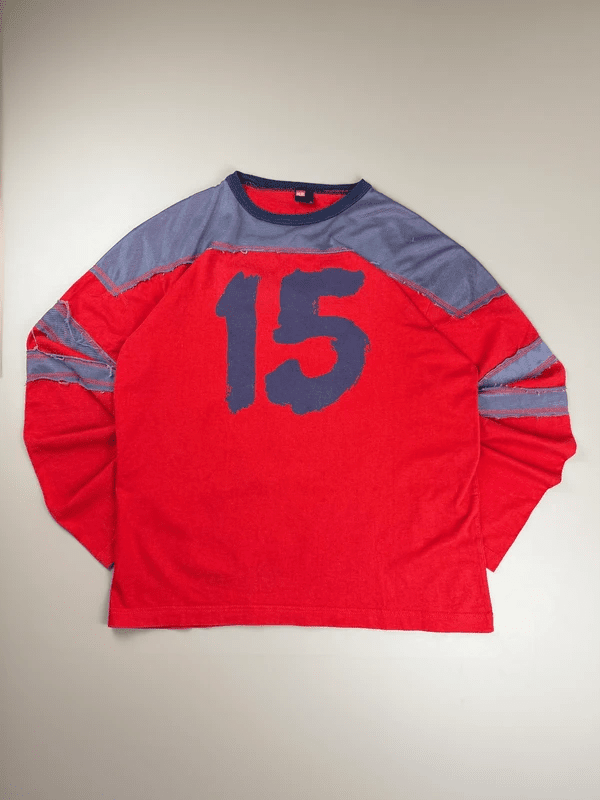 Diesel Archive "No. 15" Distressed Jersey Longsleeve - Red/Blue