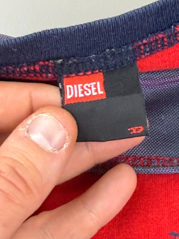 Diesel Archive "No. 15" Distressed Jersey Longsleeve - Red/Blue - Past Pieces