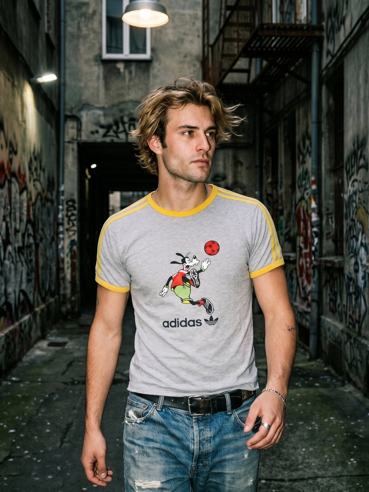 Adidas x Disney "Sport Goofy" Graphic Tee – Heather Grey/Yellow