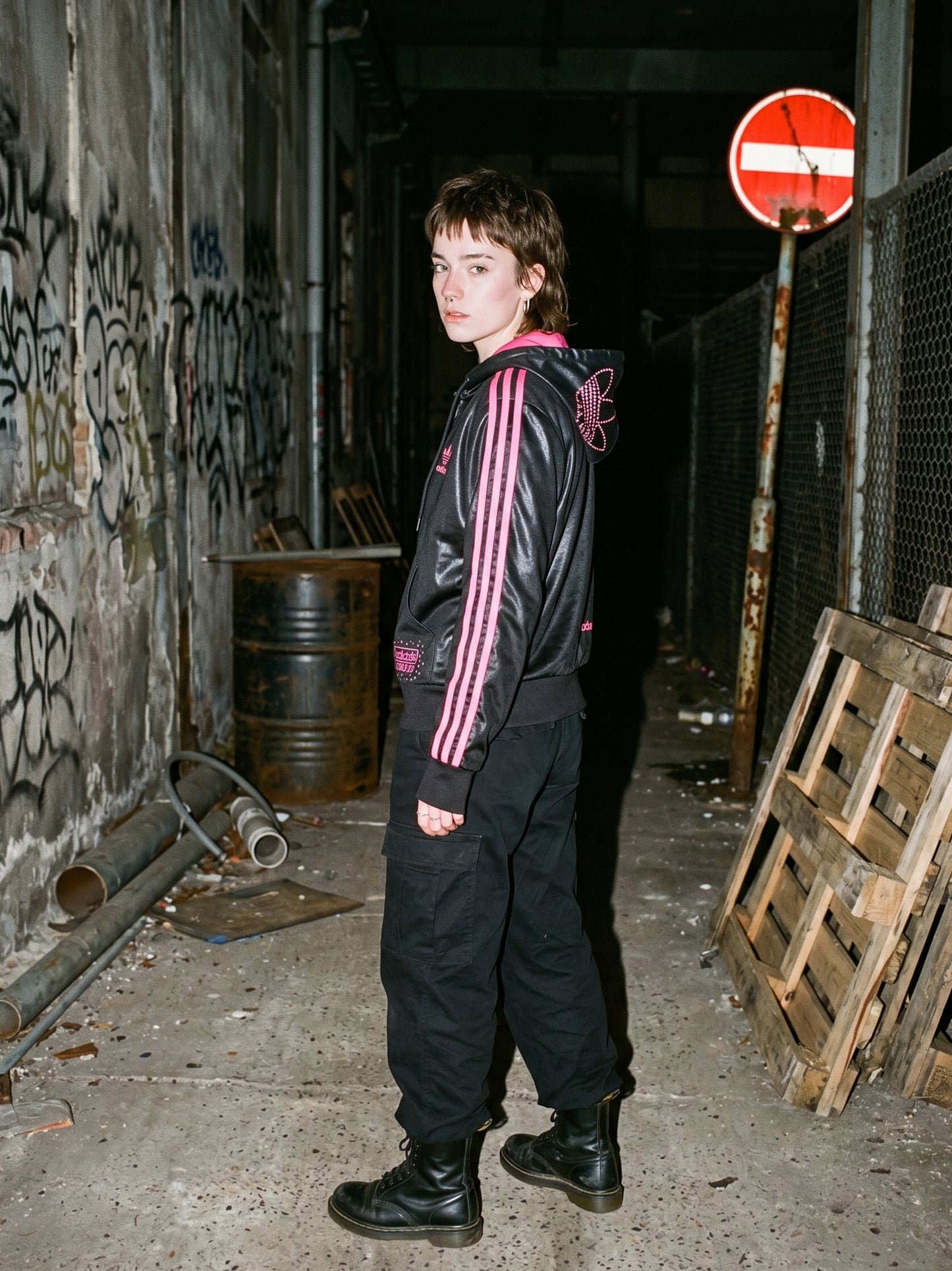 Adidas Chile 62 Rhinestone Zip Hoodie - Black & Pink