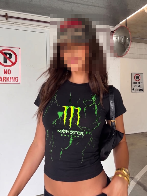 Monster Energy "Cyber Lightning" Baby Tee - Black / Neon