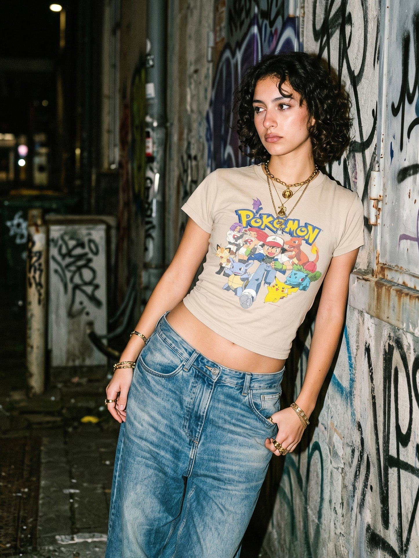 Vintage 1999 Pokémon Character Group Graphic Tee – Beige