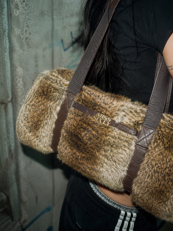 Miss Sixty Vintage Y2K Faux Fur Barrel Bag - Brown / Tiger Pattern