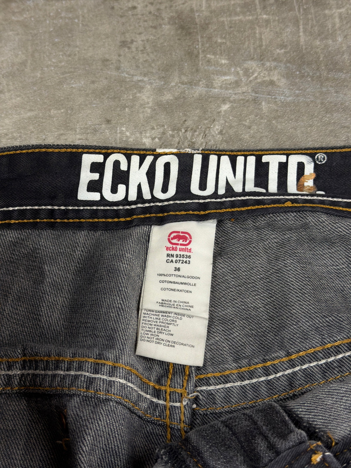 Ecko Unltd. Y2K Baggy Embroidered Rhinestone Denim - Washed Black / Grey - Past Pieces