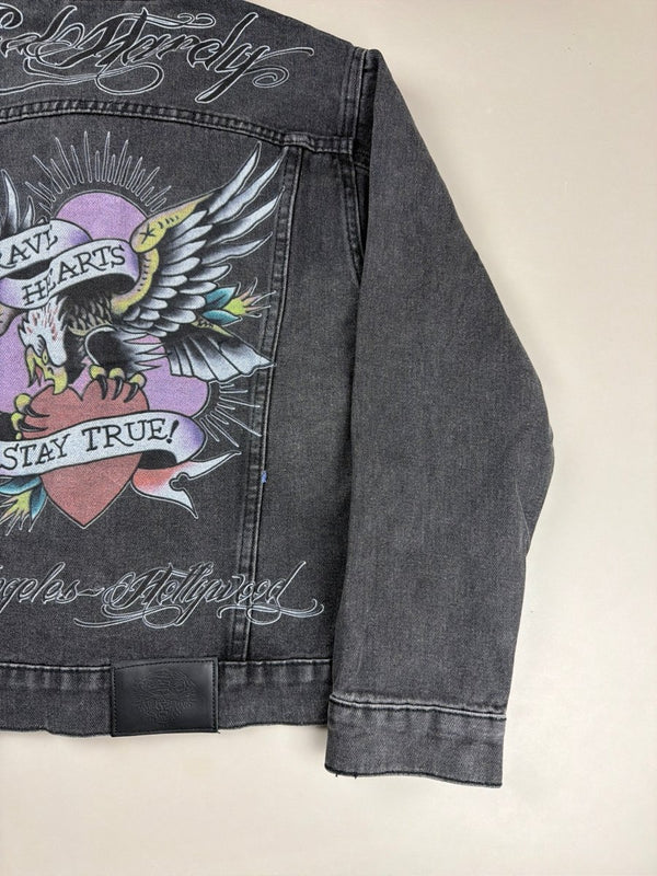 Ed Hardy Archive "Brave Hearts" Denim Jacket - Vintage Black Washed