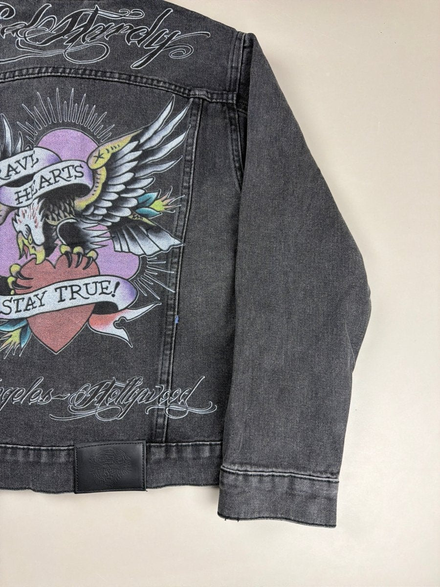 Ed Hardy Archive "Brave Hearts" Denim Jacket - Vintage Black Washed - Past Pieces