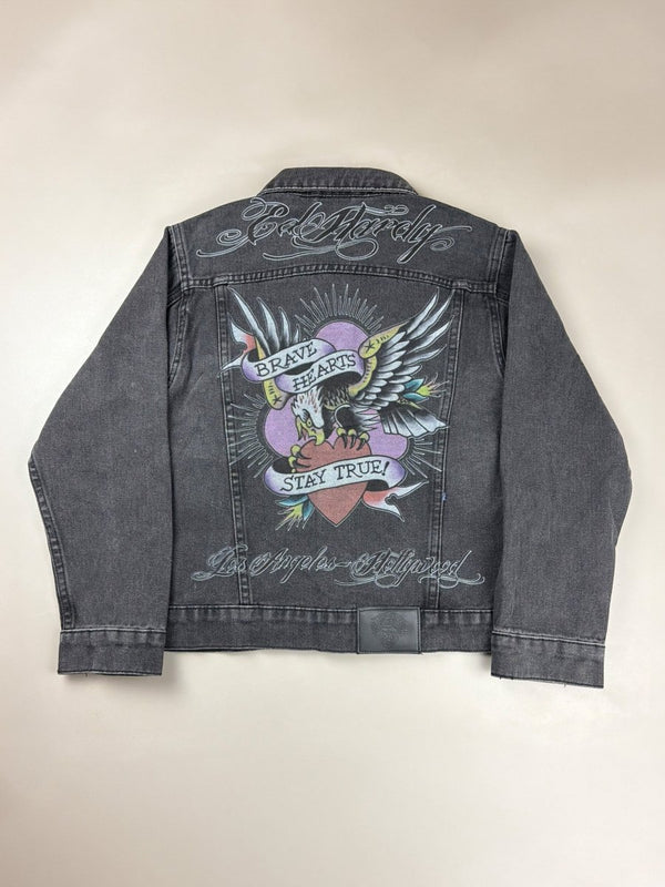 Ed Hardy Archive "Brave Hearts" Denim Jacket - Vintage Black Washed