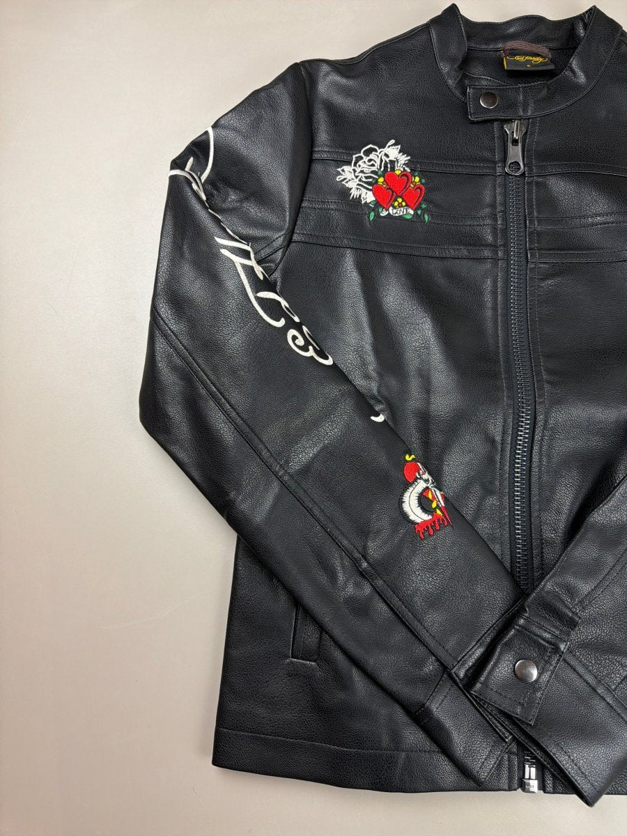Ed Hardy Archive "Death or Glory" Embroidered PU Biker Jacket - Black - Past Pieces