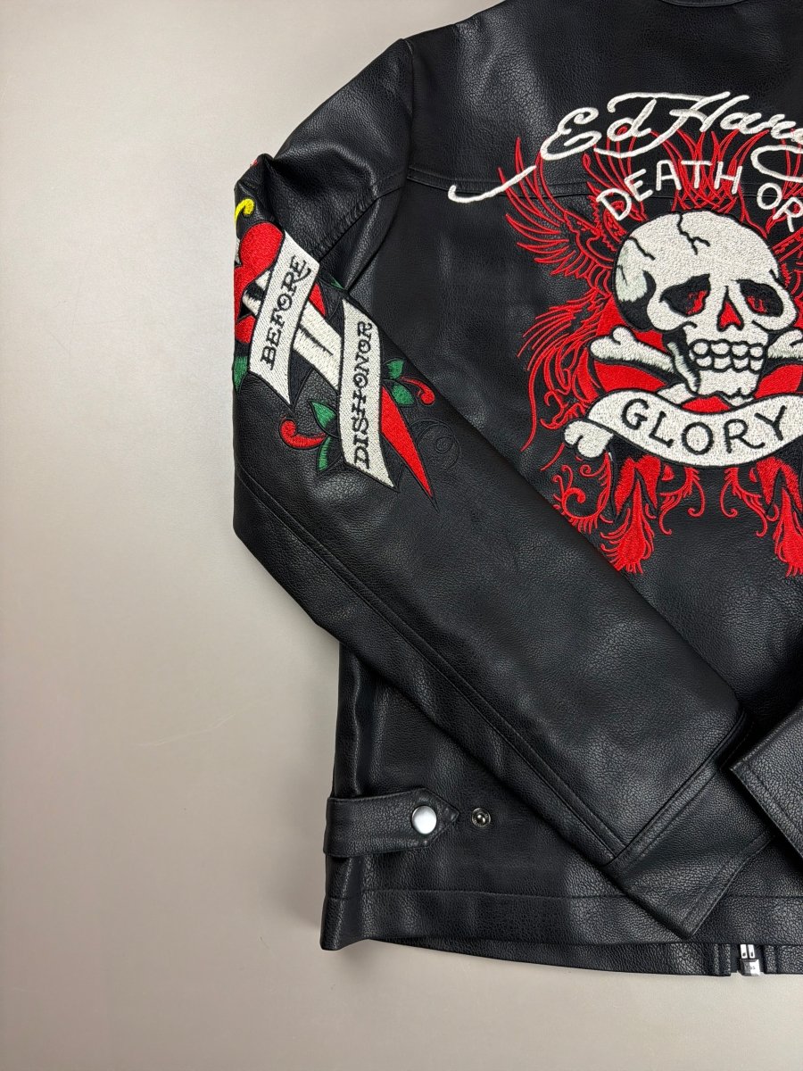 Ed Hardy Archive "Death or Glory" Embroidered PU Biker Jacket - Black - Past Pieces
