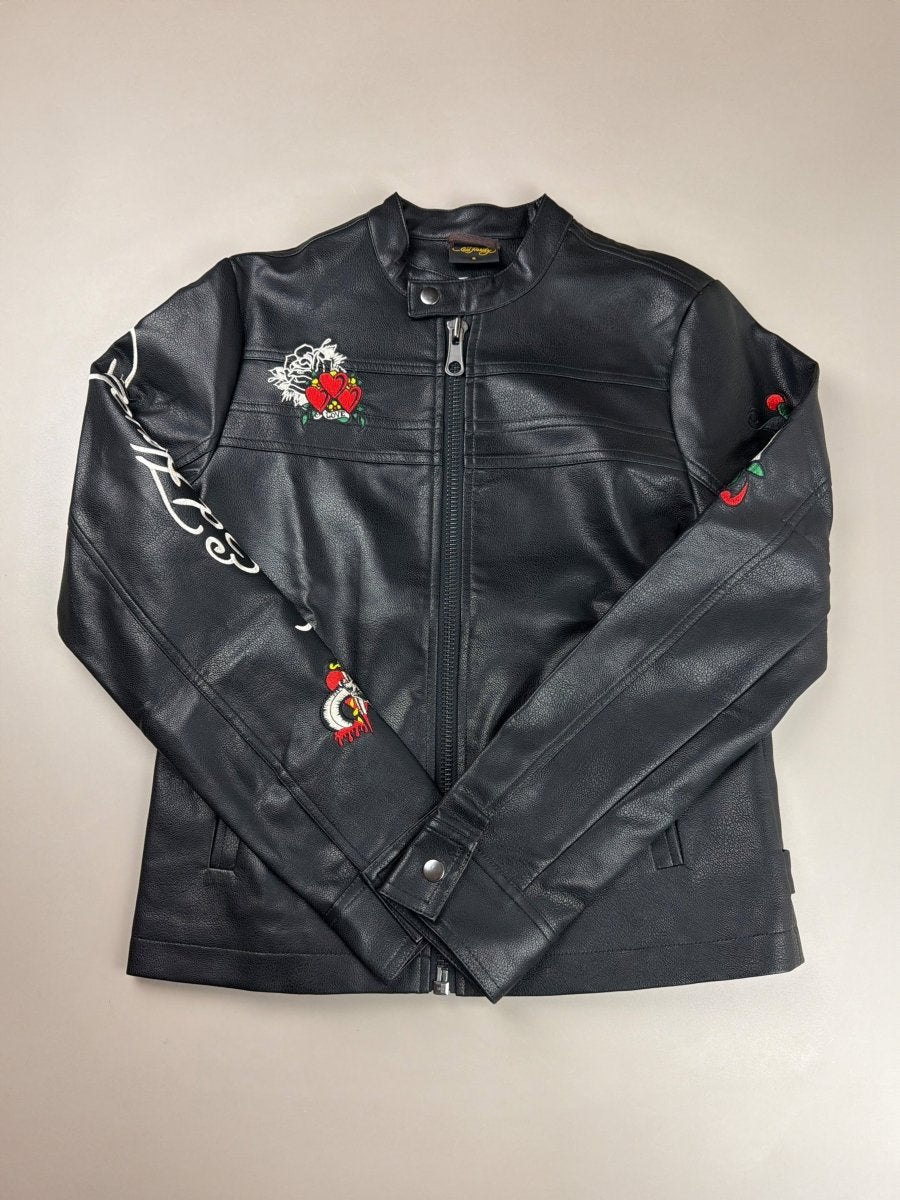 Ed Hardy Archive "Death or Glory" Embroidered PU Biker Jacket - Black - Past Pieces