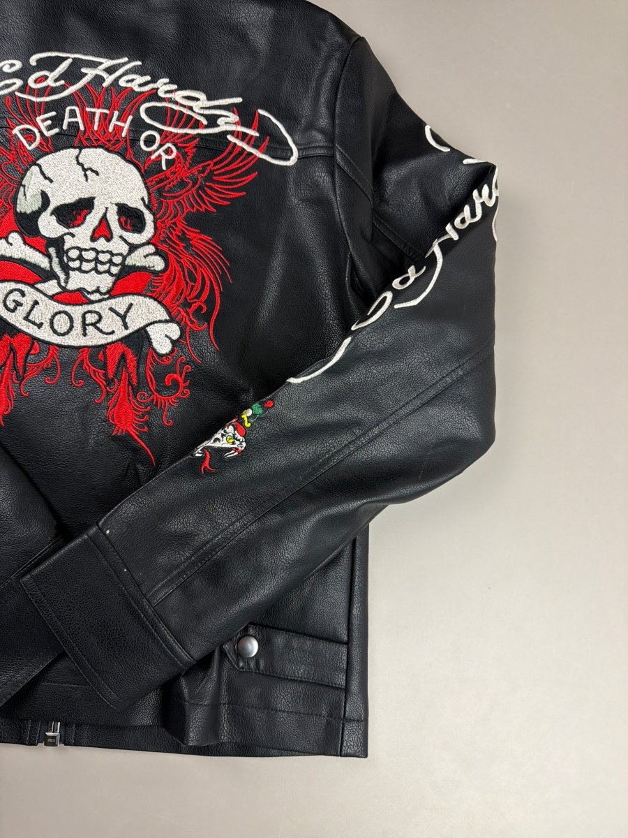 Ed Hardy Archive "Death or Glory" Embroidered PU Biker Jacket - Black - Past Pieces