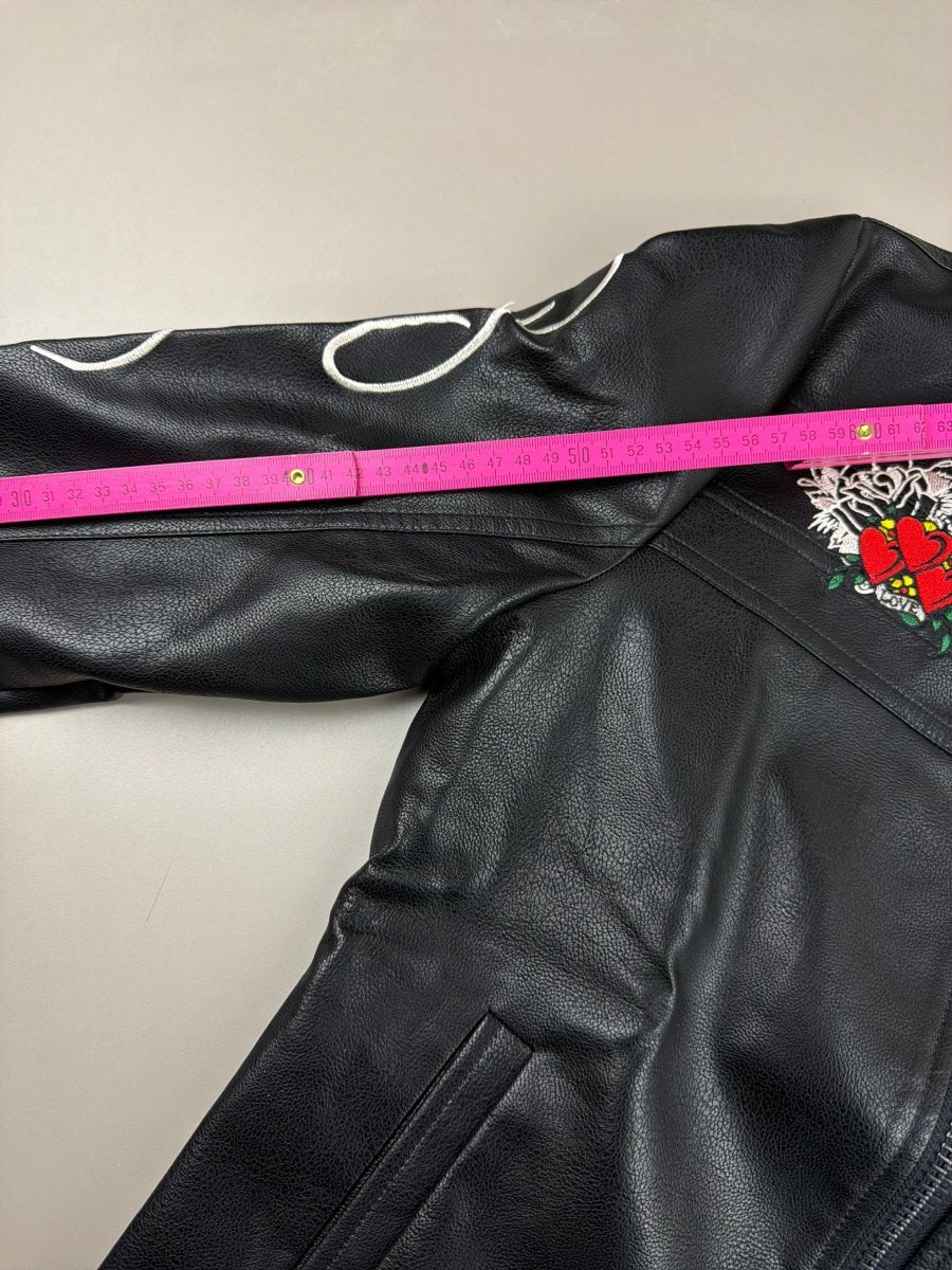 Ed Hardy Archive "Death or Glory" Embroidered PU Biker Jacket - Black - Past Pieces