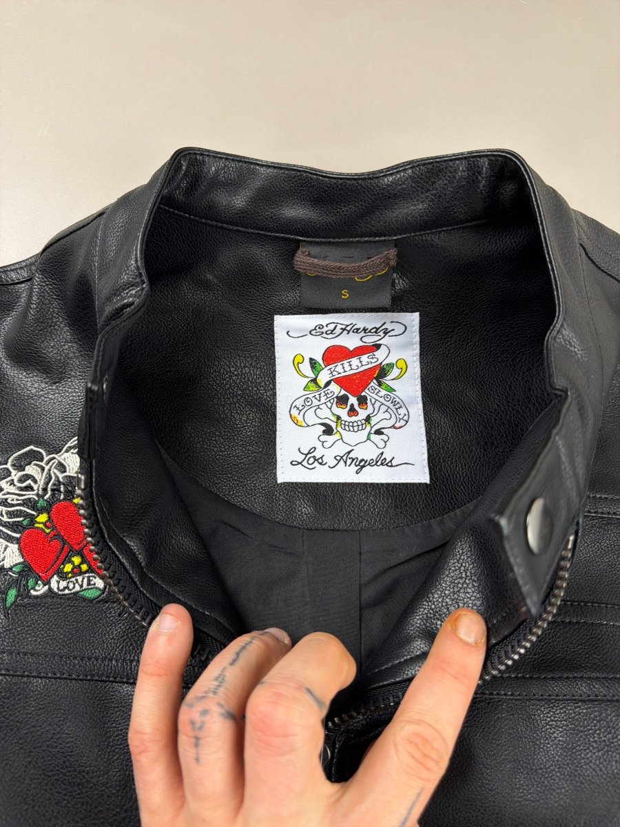 Ed Hardy Archive "Death or Glory" Embroidered PU Biker Jacket - Black - Past Pieces