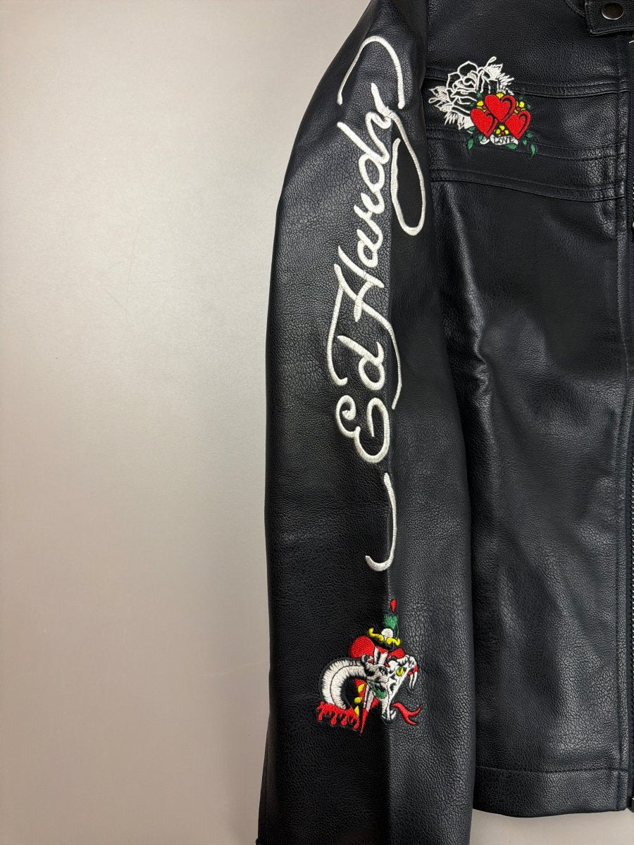 Ed Hardy Archive "Death or Glory" Embroidered PU Biker Jacket - Black - Past Pieces