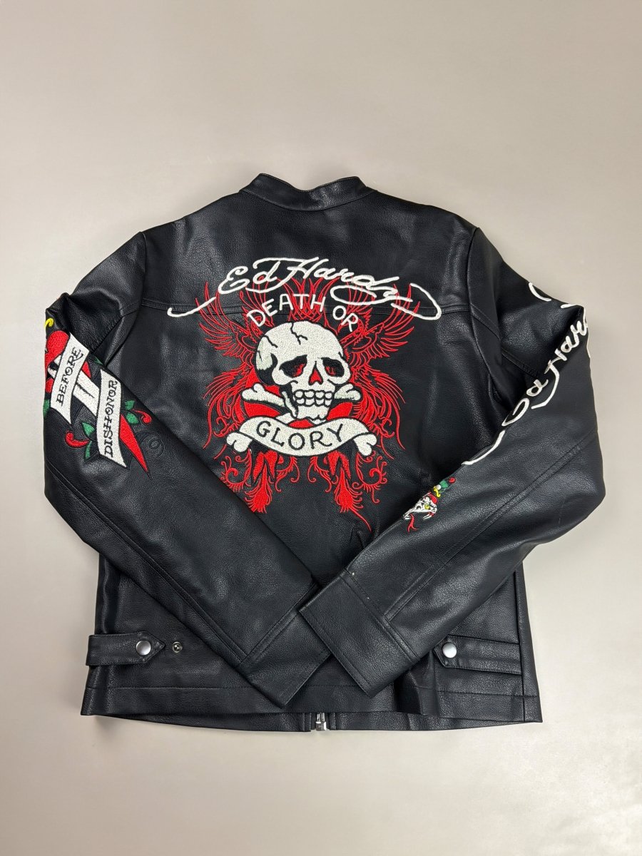 Ed Hardy Archive "Death or Glory" Embroidered PU Biker Jacket - Black - Past Pieces