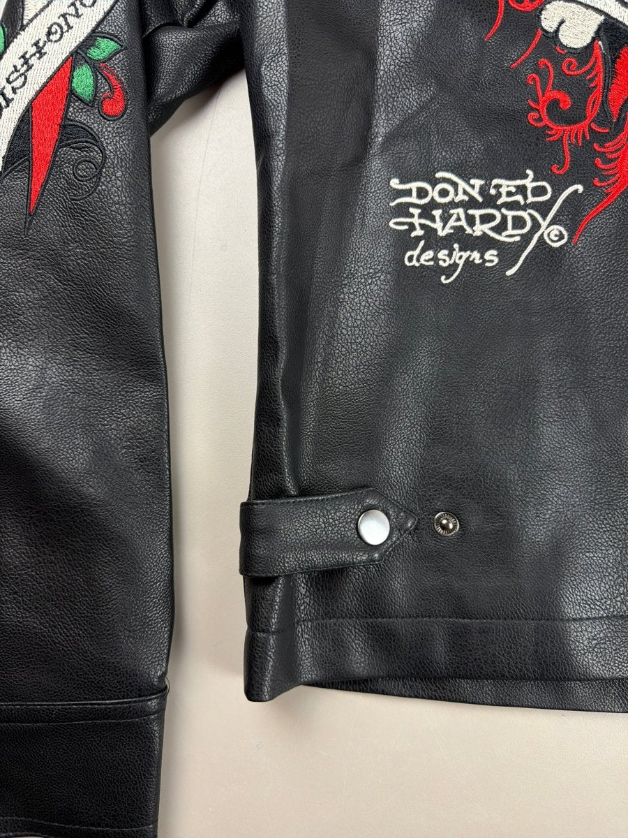 Ed Hardy Archive "Death or Glory" Embroidered PU Biker Jacket - Black - Past Pieces