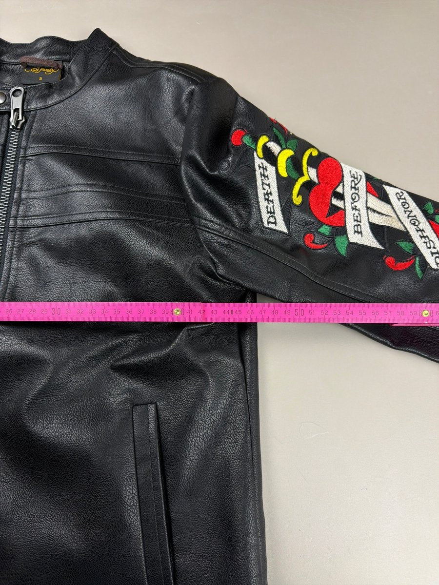 Ed Hardy Archive "Death or Glory" Embroidered PU Biker Jacket - Black - Past Pieces