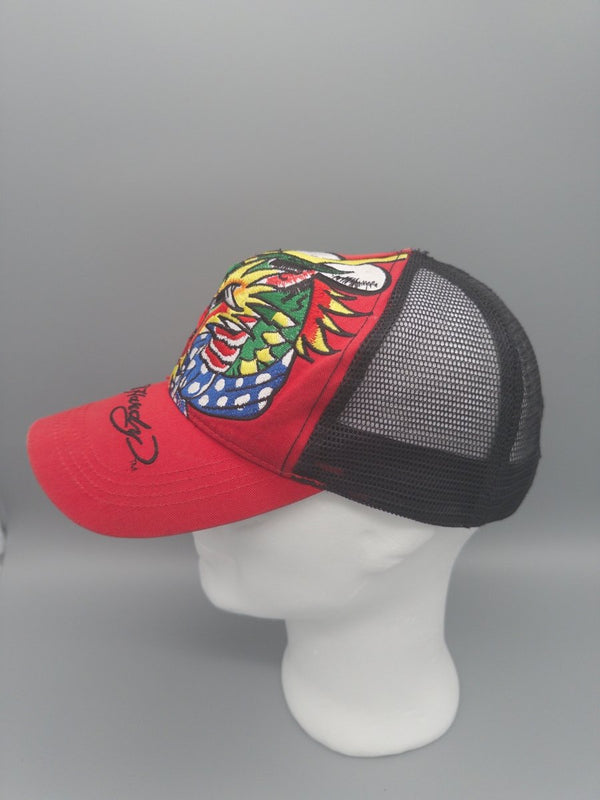 Ed Hardy Archive "Dragon" Trucker Cap - Red Y2K Tattoo Art