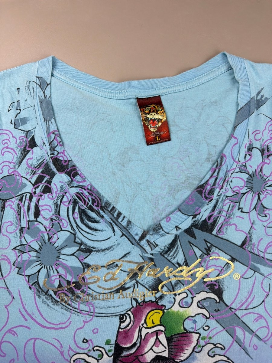 Ed Hardy Archive "Koi Fish" Tattoo Tee - Blue Purple Ombré - Past Pieces