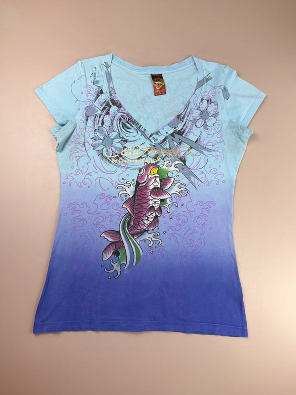 Ed Hardy Archive "Koi Fish" Tattoo Tee - Blue Purple Ombré