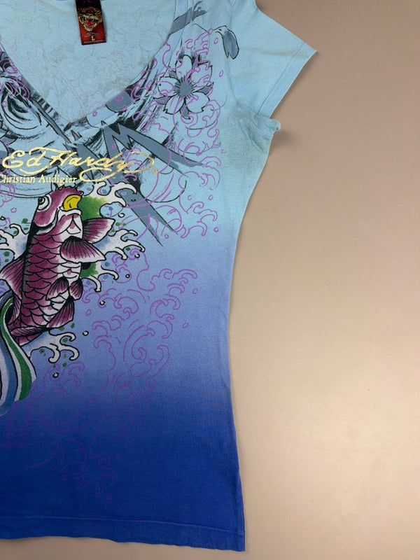 Ed Hardy Archive "Koi Fish" Tattoo Tee - Blue Purple Ombré