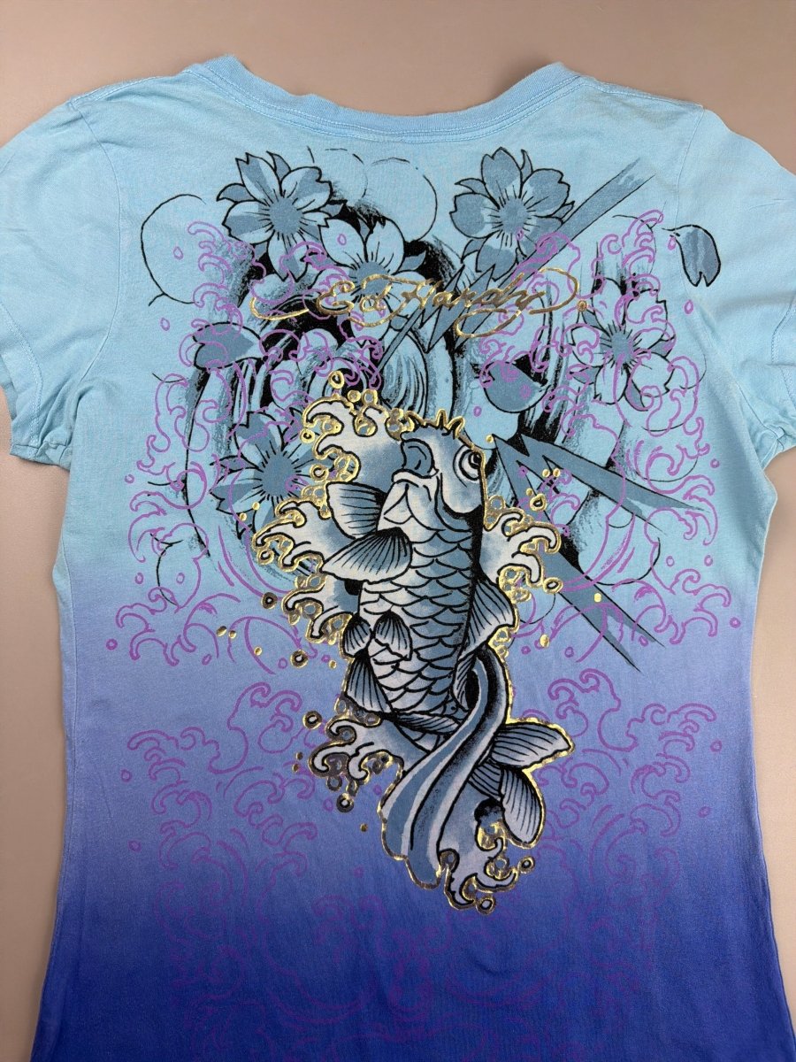 Ed Hardy Archive "Koi Fish" Tattoo Tee - Blue Purple Ombré - Past Pieces