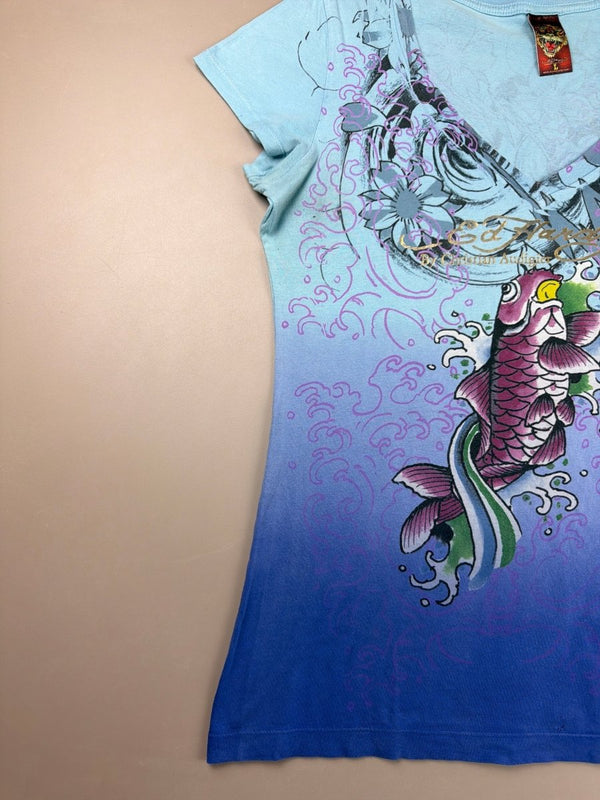 Ed Hardy Archive "Koi Fish" Tattoo Tee - Blue Purple Ombré