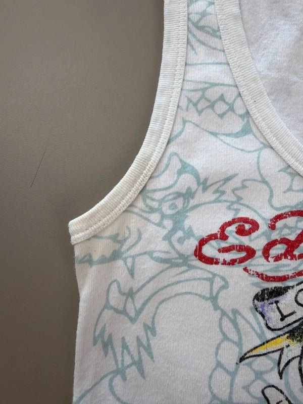 Ed Hardy Archive "Love Dies Hard" Cropped Tank Top - White / Multicolor - Past Pieces