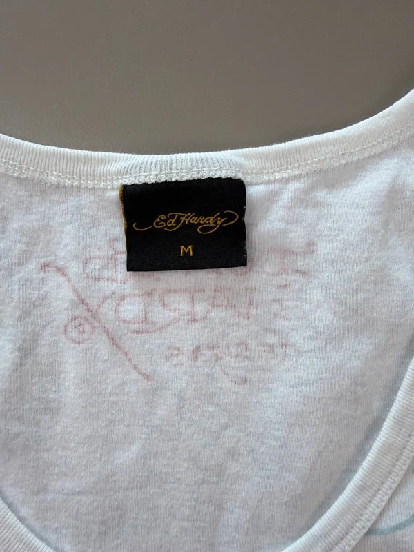 Ed Hardy Archive "Love Dies Hard" Cropped Tank Top - White / Multicolor - Past Pieces