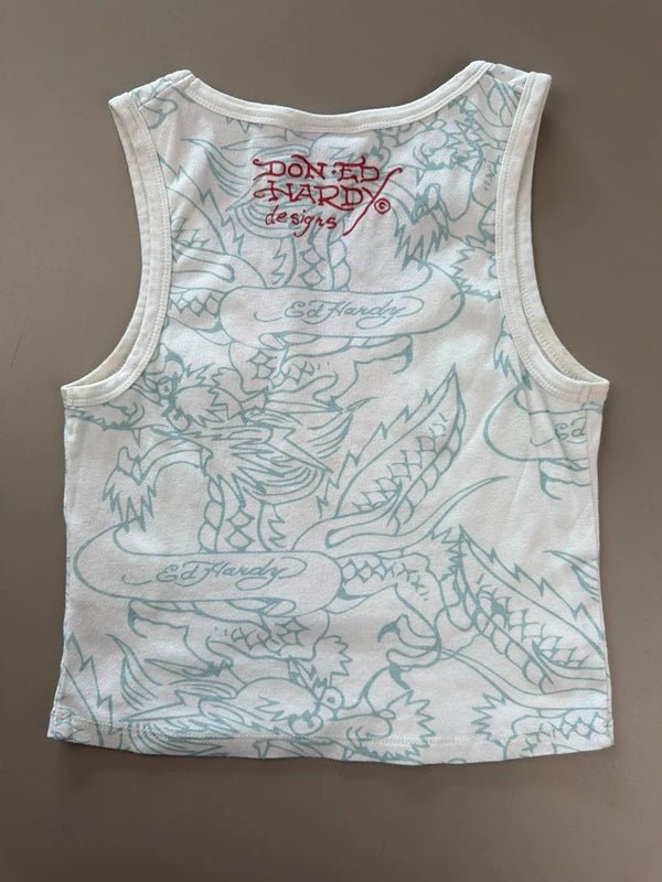Ed Hardy Archive "Love Dies Hard" Cropped Tank Top - White / Multicolor - Past Pieces