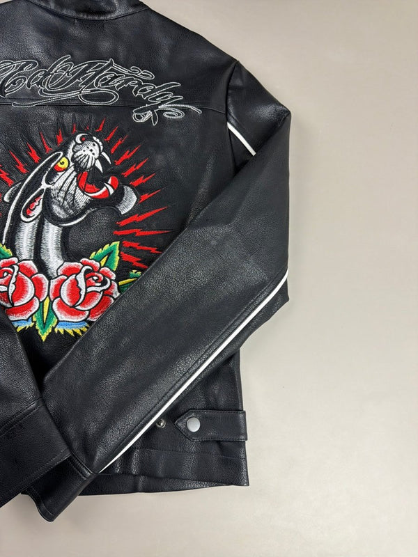 Ed Hardy Archive "Panther Lightning" Moto Jacket - Black