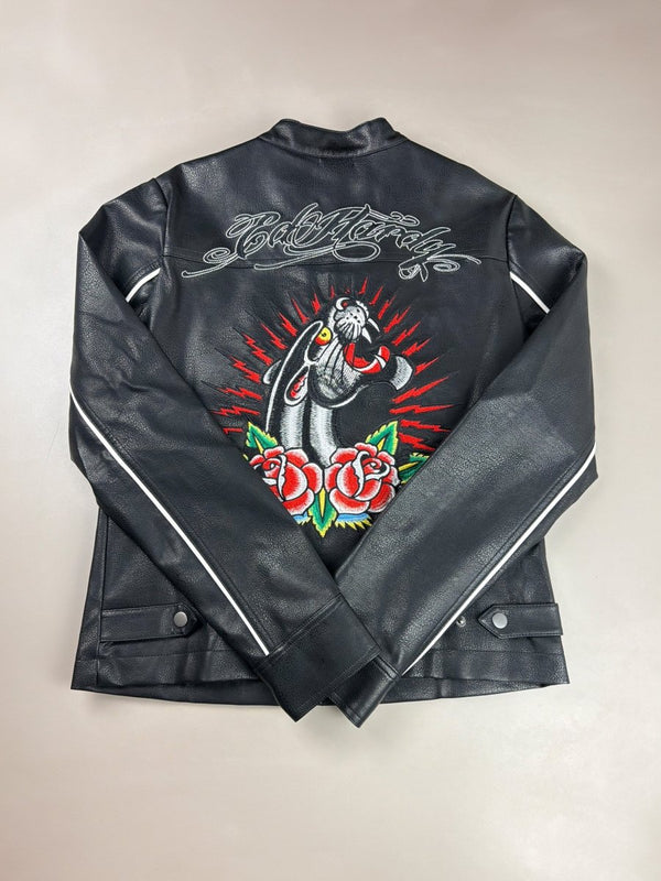 Ed Hardy Archive "Panther Lightning" Moto Jacket - Black