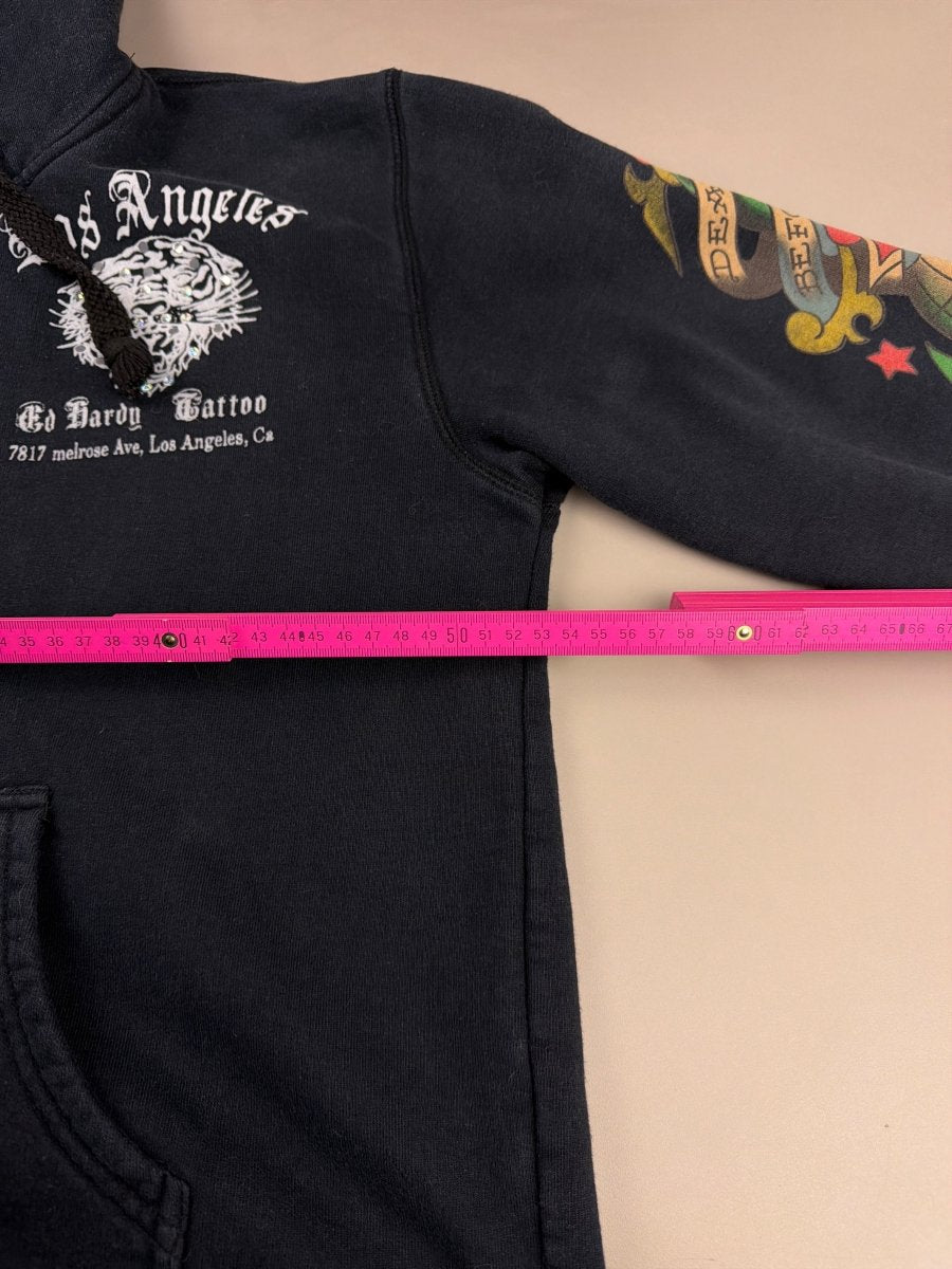 Ed Hardy Archive Rhinestone Tiger & Skull Zip - Up Hoodie - All Black - Past Pieces