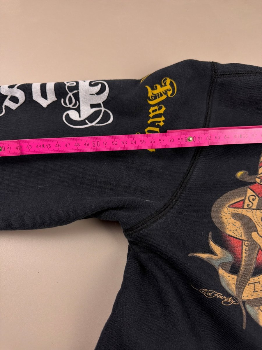 Ed Hardy Archive Rhinestone Tiger & Skull Zip - Up Hoodie - All Black - Past Pieces