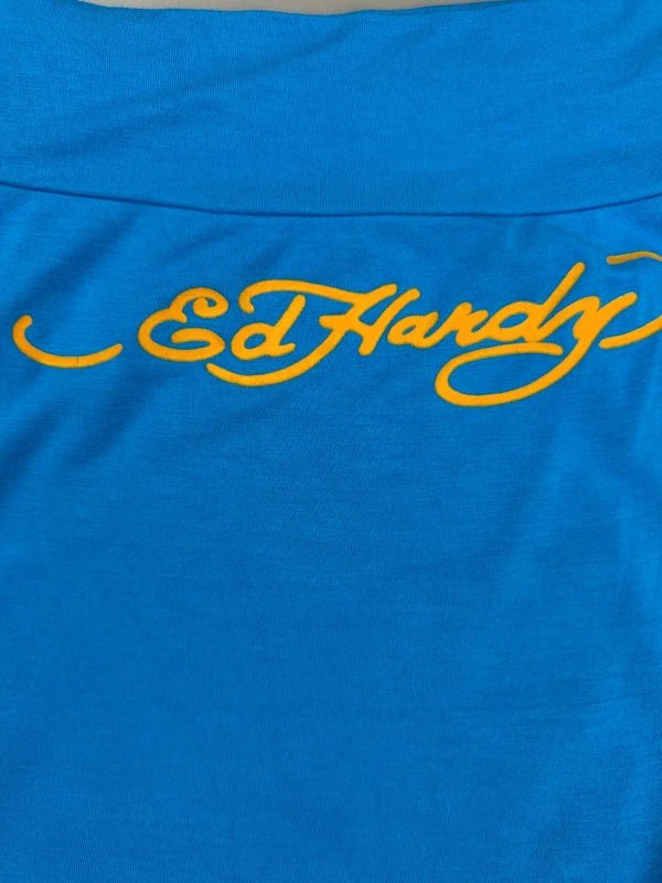 Ed Hardy Archive "Skull & Roses" Rhinestone Tube Top - Cyan Blue