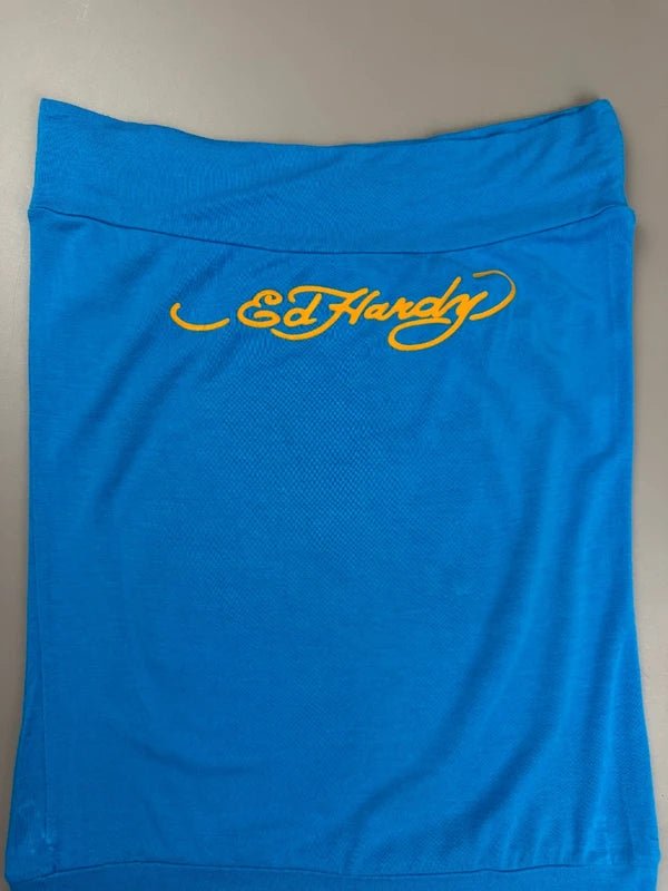 Ed Hardy Archive "Skull & Roses" Rhinestone Tube Top - Cyan Blue