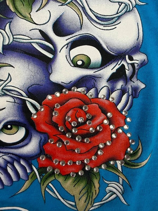 Ed Hardy Archive "Skull & Roses" Rhinestone Tube Top - Cyan Blue - Past Pieces