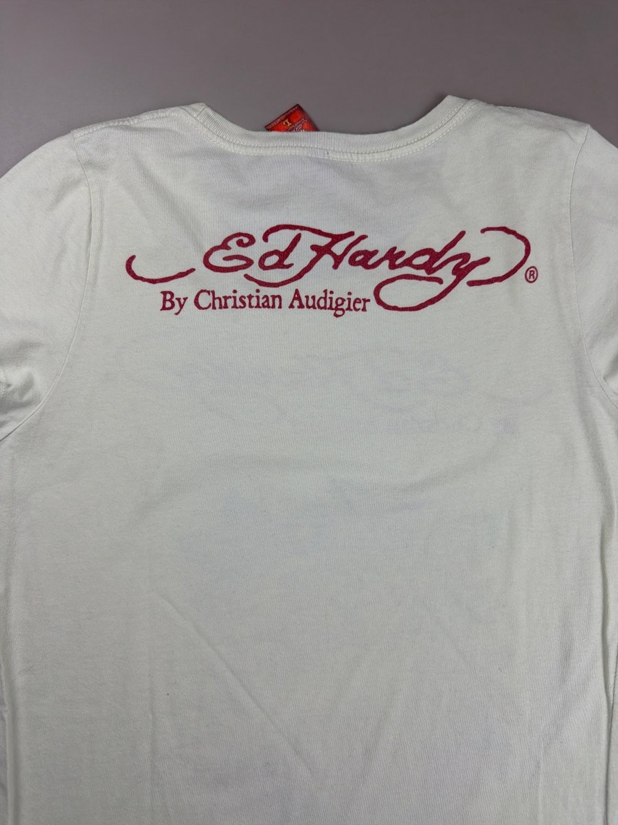 Ed Hardy Archive "Tiger Rose" Strass Tee - Cream - Past Pieces