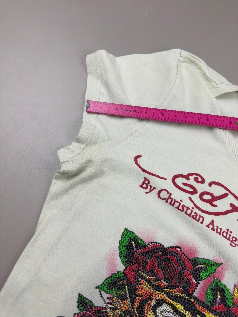 Ed Hardy Archive "Tiger Rose" Strass Tee - Cream - Past Pieces